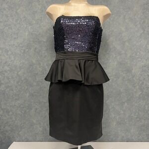 C. Luce Sequin Peplum Dress‎ Strapless Party Cocktail Blue & Black Size S *FLAW*